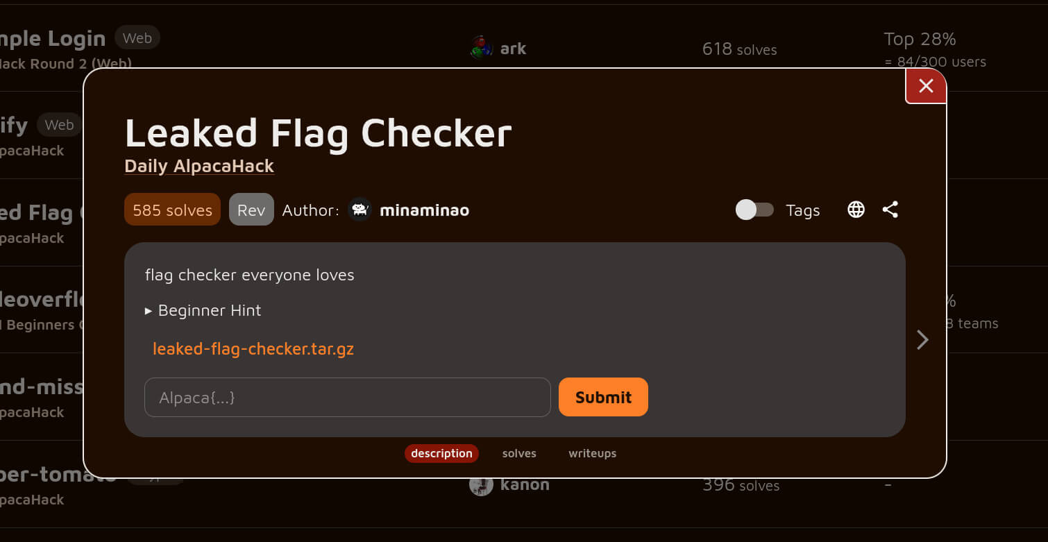 Leaked Flag Checker challenge page