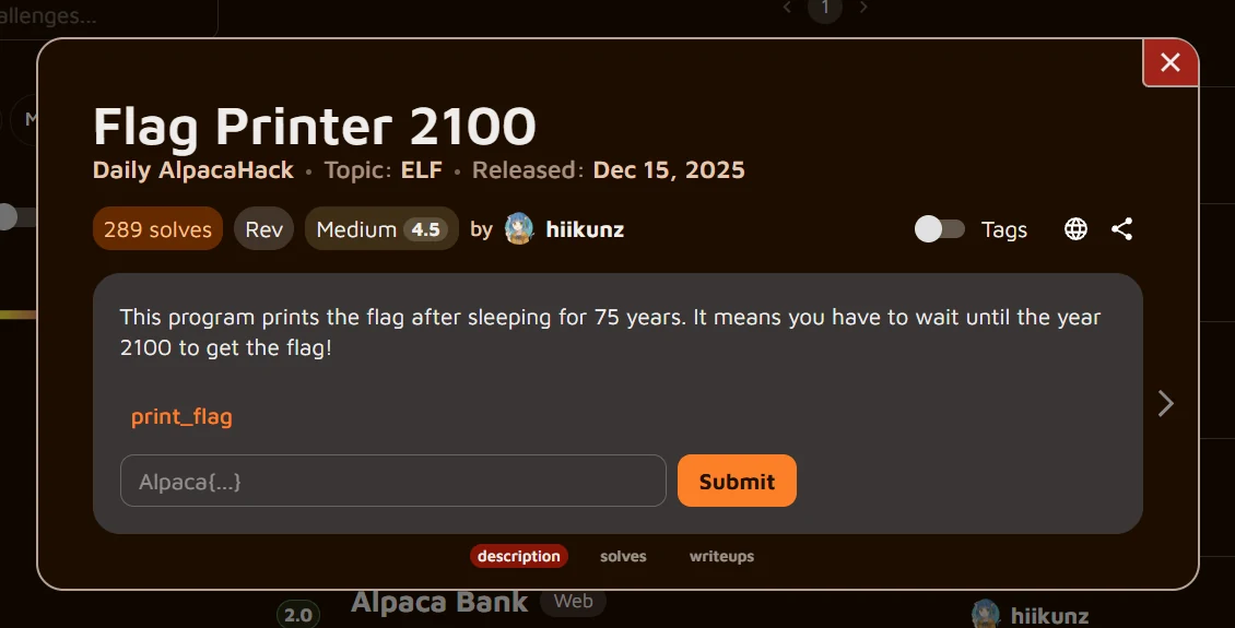Flag Printer 2100 Challenge Descriptor